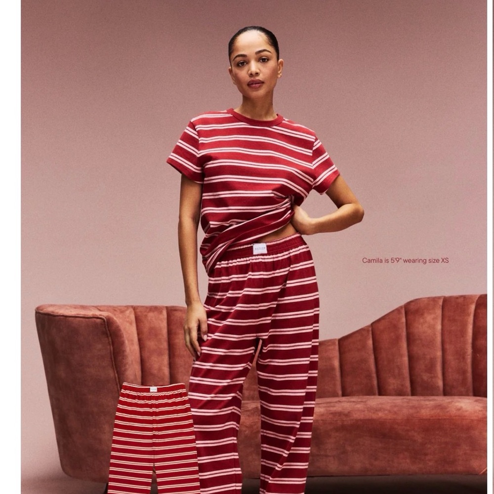 Striped Red Wide Leg Pants